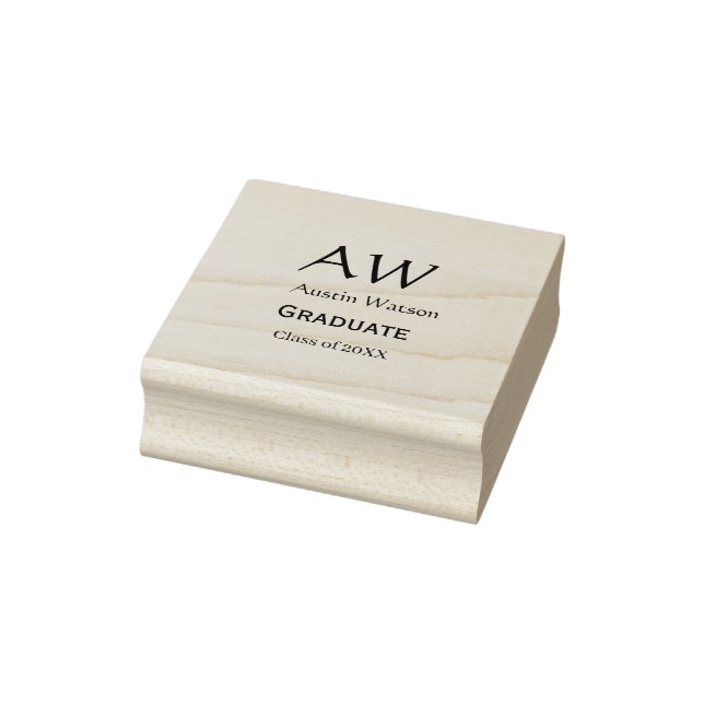 Graduation congrats monogram blue gray name 20XX c Rubber Stamp (Stamp)