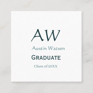 Graduation congrats monogram blue gray name 20XX c Square Business Card