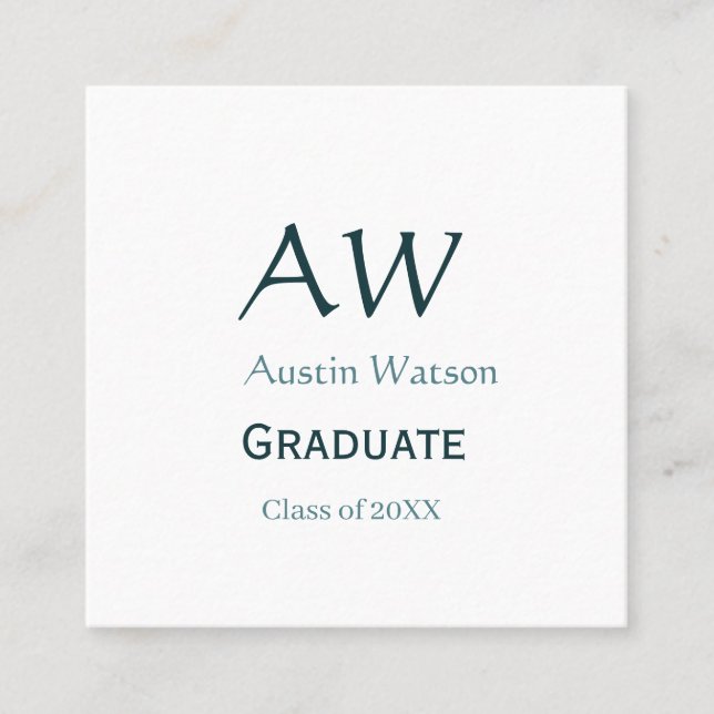 Graduation congrats monogram blue gray name 20XX c Square Business Card (Front)