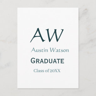 Graduation congrats monogram blue grey name 20XX c Postcard
