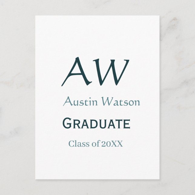 Graduation congrats monogram blue grey name 20XX c Postcard (Front)