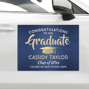 Graduation Congrats Navy Blue Gold & White Parade Car Magnet