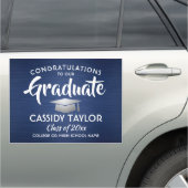 Graduation Congrats Navy Blue White Silver Parade Car Magnet (In Situ)