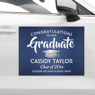 Graduation Congrats Navy Blue White Silver Parade Car Magnet