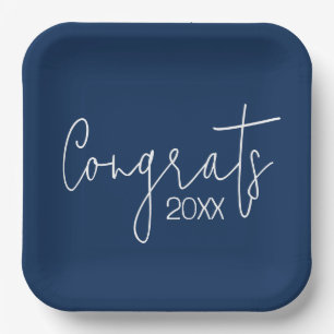 Graduation Congrats On Navy Blue Paper Plate
