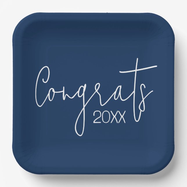 Graduation Congrats On Navy Blue Paper Plate (Front)