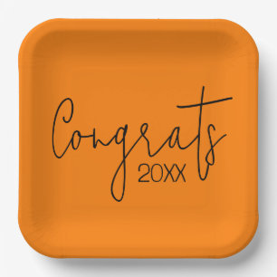 Graduation Congrats On Orange Paper Plate