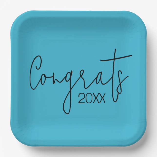 Graduation Congrats On Teal Paper Plate (Front)
