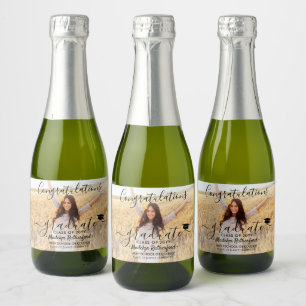 Graduation Congrats Photo Black Script Mini Split Sparkling Wine Label