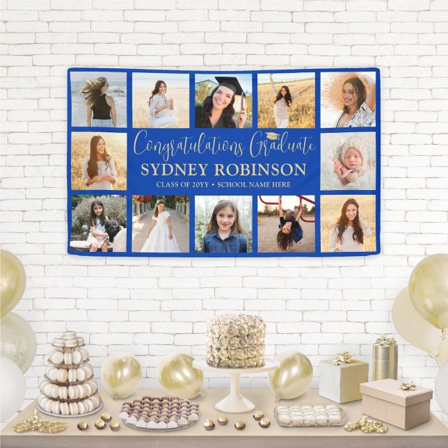 Graduation Congrats Photo Collage Royal Blue Gold Banner (Creator Uploaded)