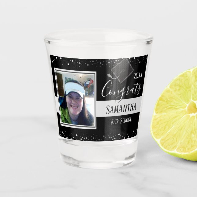 Graduation Congrats Photo Confetti Shot Glass (Front)
