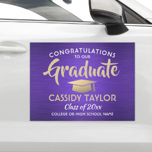Graduation Congrats Purple Gold and White Parade Car Magnet