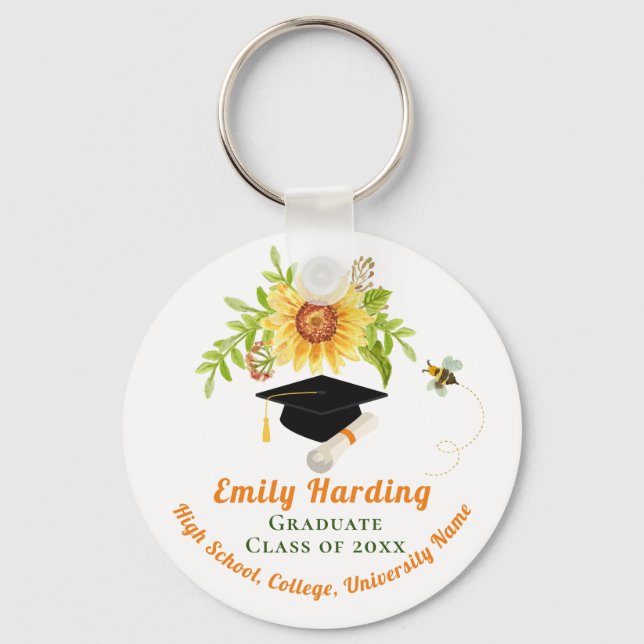 Graduation Congratulation Class of Floral Flower Key Ring (Front)