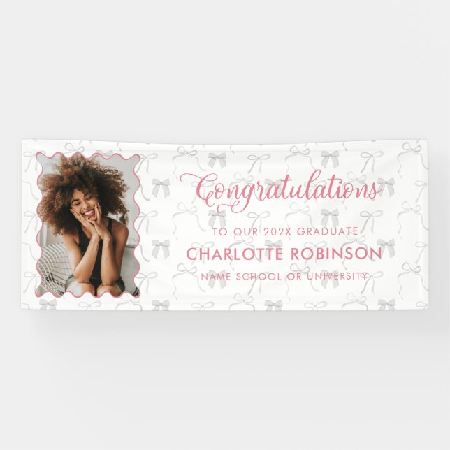 Graduation Congratulation Pink Bow Photo Banner (Horizontal)