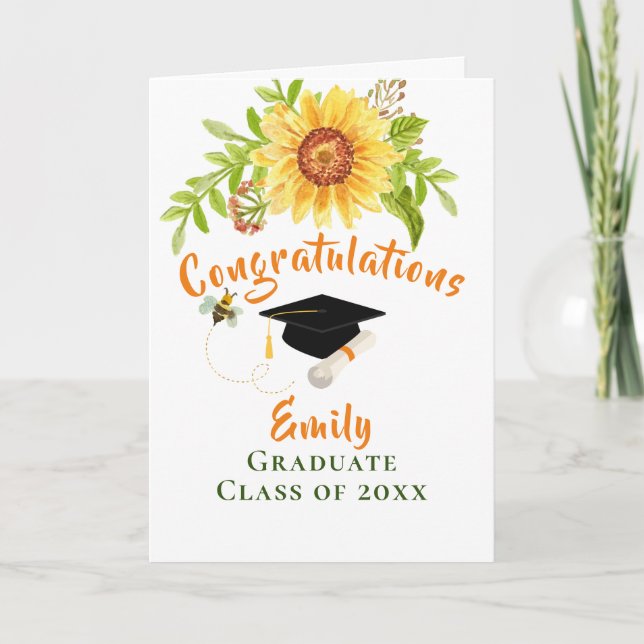 Graduation Congratulation Yellow Floral  Card (Front)