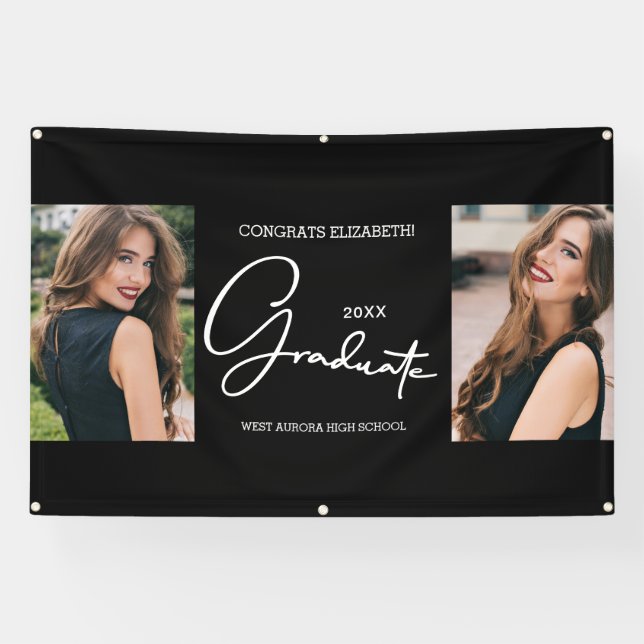 Graduation Congratulations Black Modern Photo Banner (Horizontal)