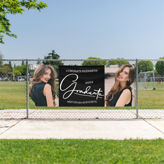 Graduation Congratulations Black Modern Photo Banner (Insitu)