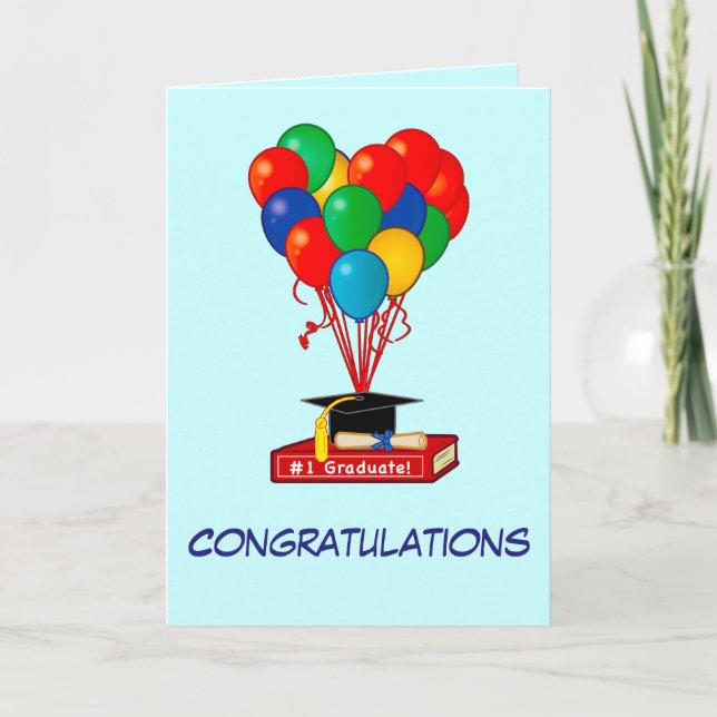 Graduation Congratulations Book, Balloons, Diploma Card (Front)
