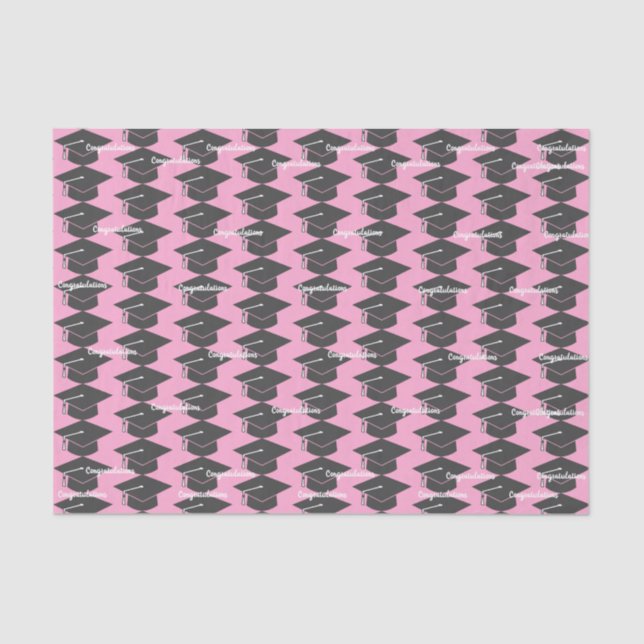 Graduation Congratulations Cap Pink  Tissue Paper (Front)