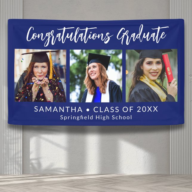 Graduation Congratulations Graduate 3 Photo Blue Banner (Creator Uploaded)