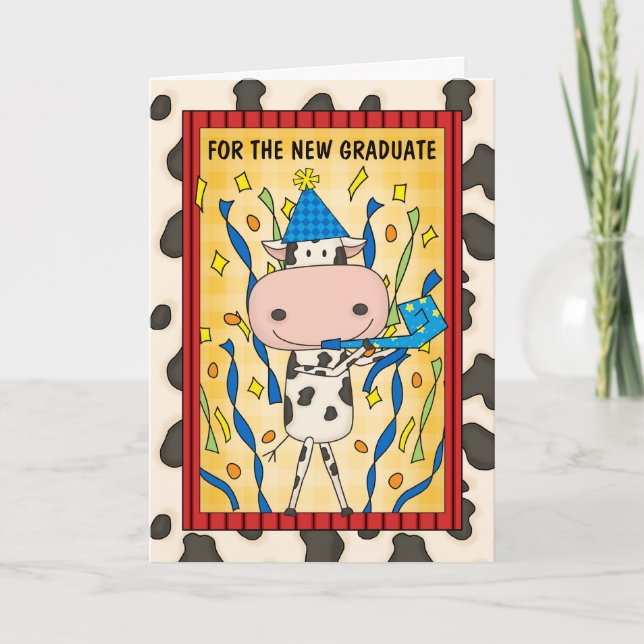 Graduation Congratulations Graduate Cartoon Cow Card (Front)