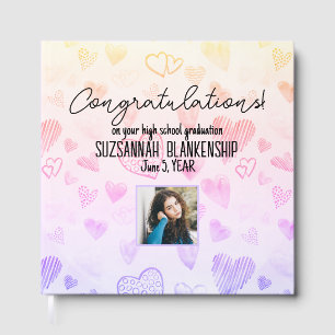 Graduation Congratulations Heart Pattern Custom Guest Book