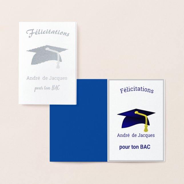 Graduation Congratulations in  French  -  silver Foil Card (Display)