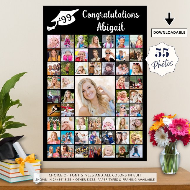 Graduation Congratulations Name 55 Photo Collage Poster (Creator Uploaded)