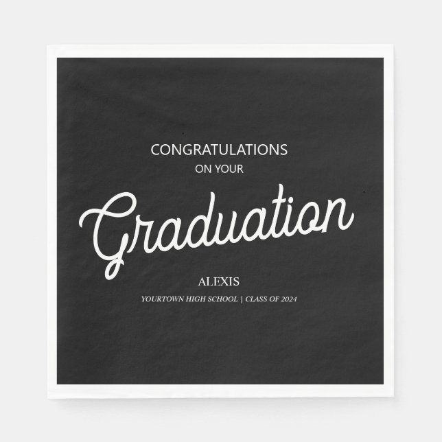 Graduation Congratulations Party Black White  Napkin (Front)