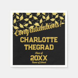 Graduation Congratulations Personalise Black Gold Napkin