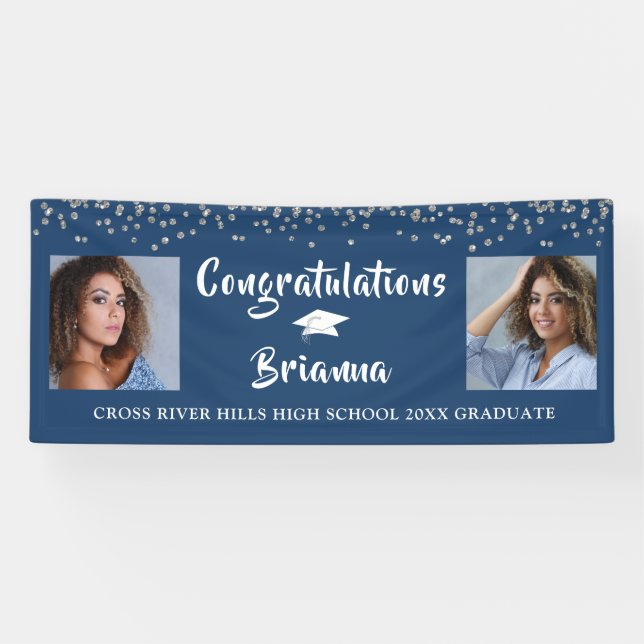 Graduation Congratulations Photo Script Blue Banner (Horizontal)
