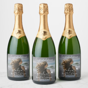 Graduation Congratulations Photo & White Script Sparkling Wine Label