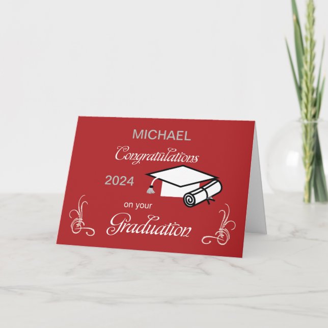 Graduation Congratulations Red and White Card (Front)