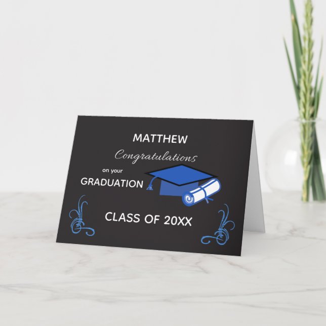  Graduation Congratulations Royal Blue Black Cap Card (Front)