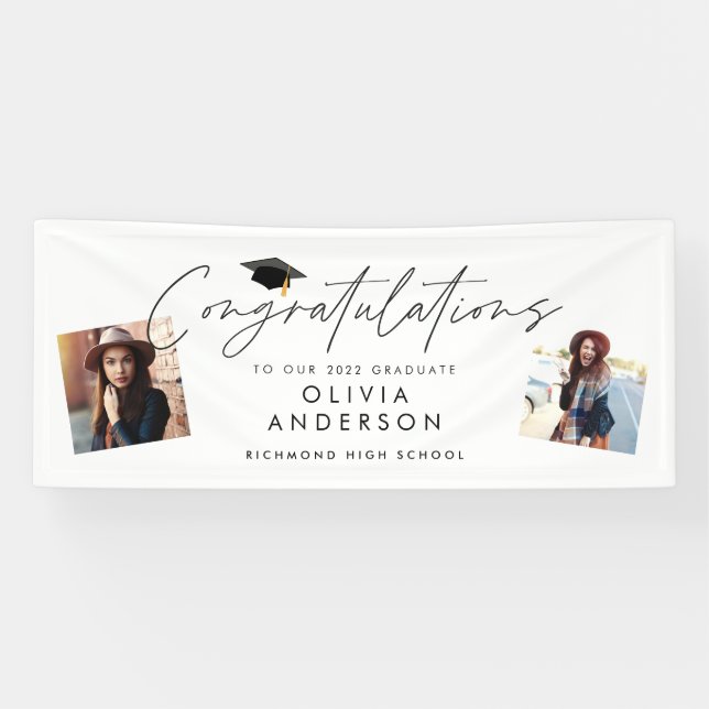 Graduation congratulations simple modern 2 photo banner (Horizontal)
