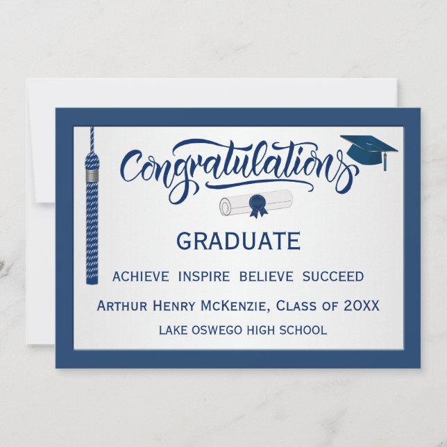 Graduation Congratulations Tassel Blue Invitation (Front)