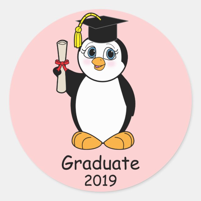 Graduation Congratulations with Penguin Classic Round Sticker (Front)