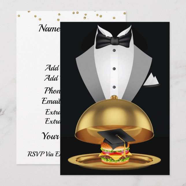Graduation Cookout Tuxedo Hamburger Invitation (Front/Back)