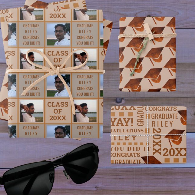 Graduation Copper Cool Trendy Assortment 2 Photo Wrapping Paper Sheet (Creator Uploaded)