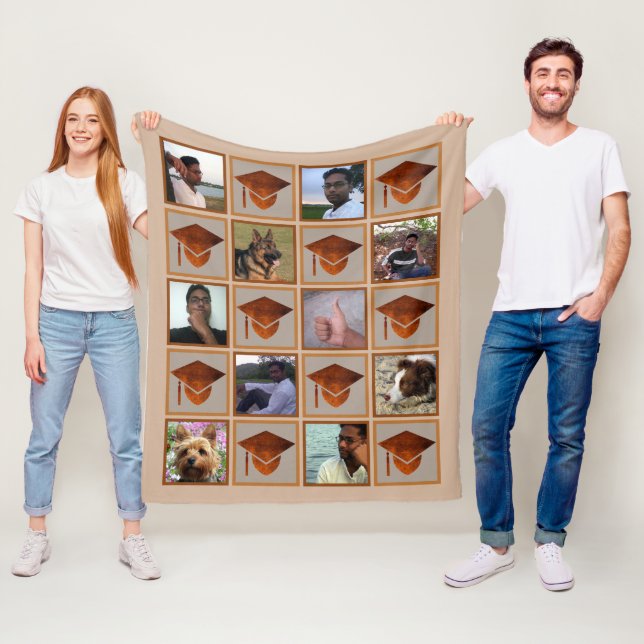 Graduation Copper Graduate Keepsake 10 Photo Fleece Blanket (In Situ)
