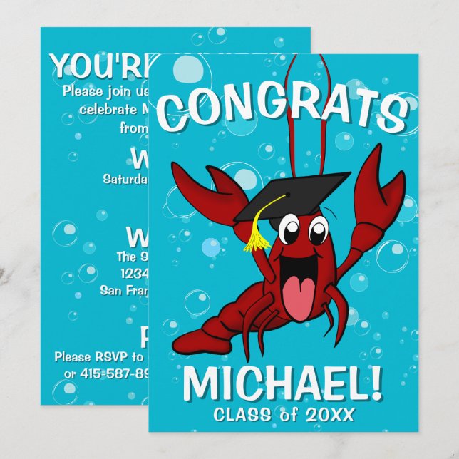 Graduation Crawfish Boil Lobster Seafood Party Invitation (Front/Back)