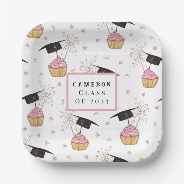 Graduation Cupcake Personalised Paper Plate (Front)
