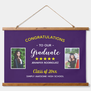 Graduation Custom 2 Photo Congratulations Graduate Hanging Tapestry