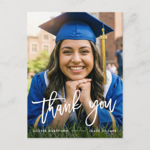 Graduation Custom Elegant Script Photo Thank You Postcard