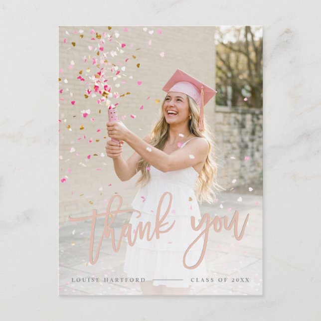 Graduation | Custom Elegant Script Photo Thank You Postcard (Front)