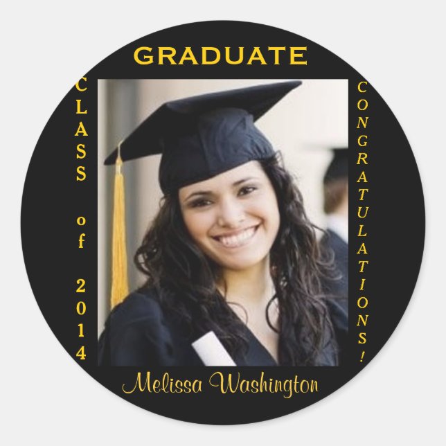 Graduation Custom Photo Gold Round Classic Round Sticker (Front)