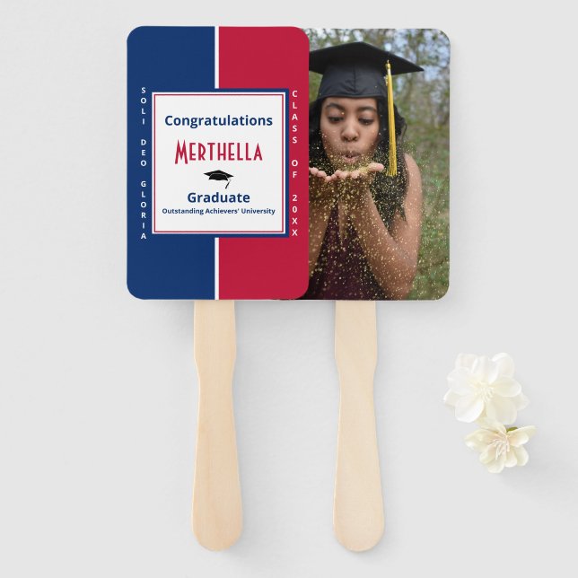 Graduation Custom Photo Keepsake SOLI DEO GLORIA Hand Fan (Front and Back)