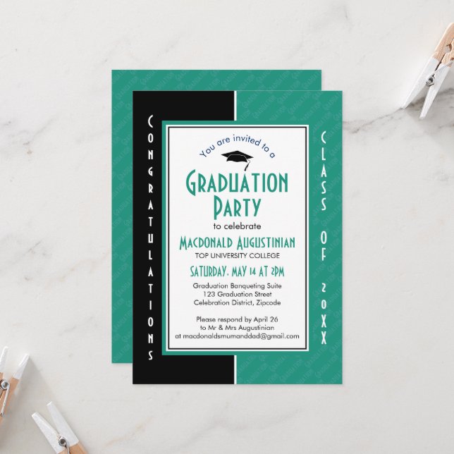 GRADUATION Custom TEAL Optometry Graduate Invitation (Front/Back In Situ)