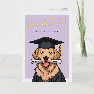 Graduation Cute Golden Retriever Custom Photo Foil Greeting Card