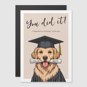 Graduation Cute Golden Retriever Magnetic Card